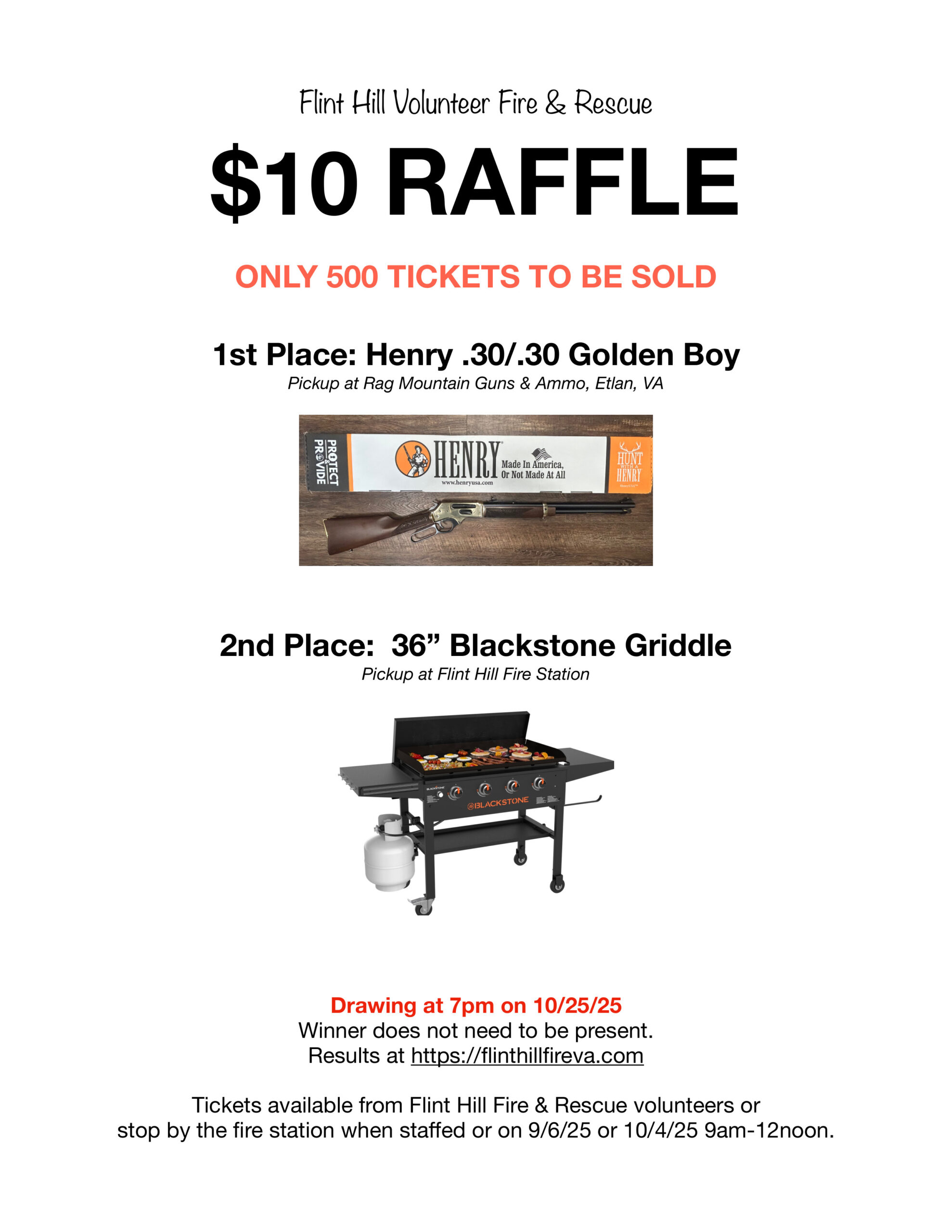 10 dollar ticket gun raffle Flint Hill Fire and Rescue Annual Event 2025